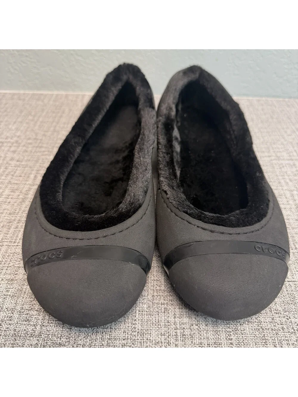Crocs Shoes Womens Sz 8 Black Nanook Fuzz Collection Lined Ballet Flats Loafers